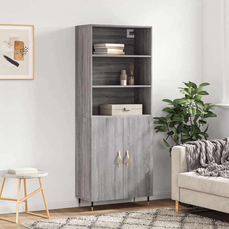 Highboard grå sonoma 69,5x34x180 cm konstruert tre