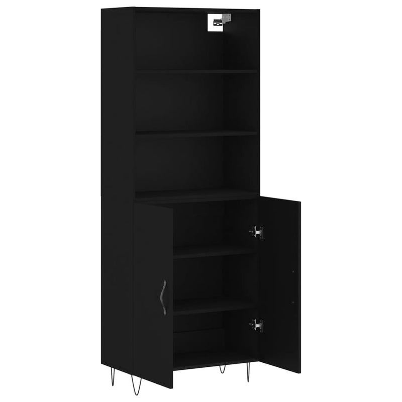 Highboard svart 69,5x34x180 cm konstruert tre