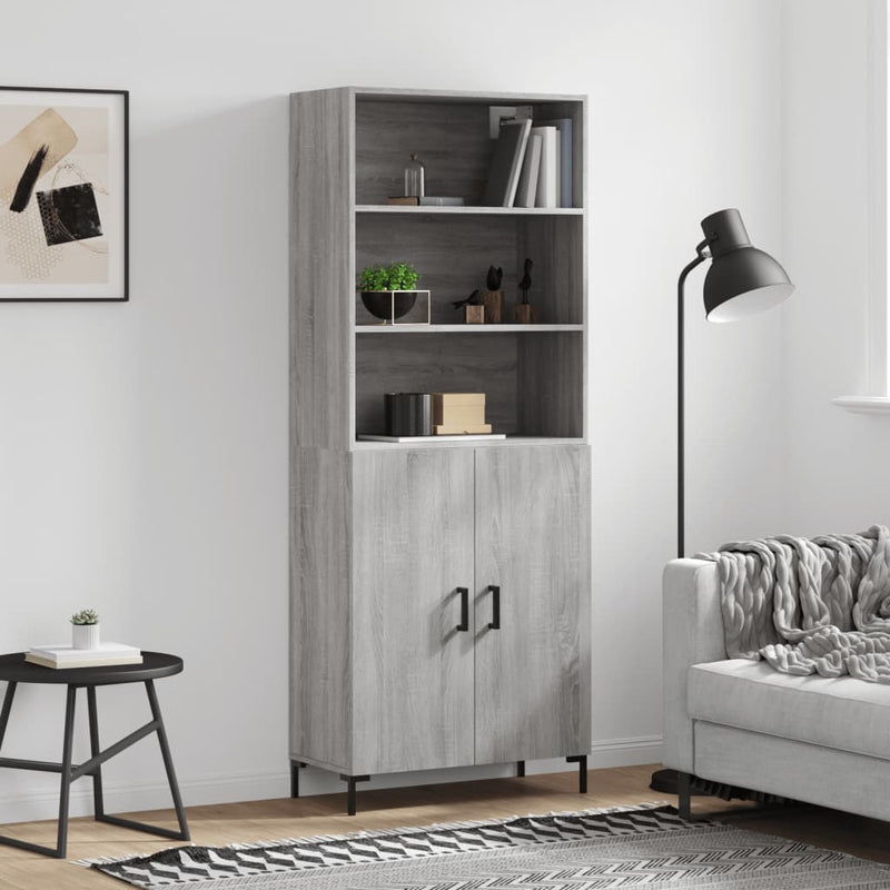 Highboard grå sonoma 69,5x34x180 cm konstruert tre