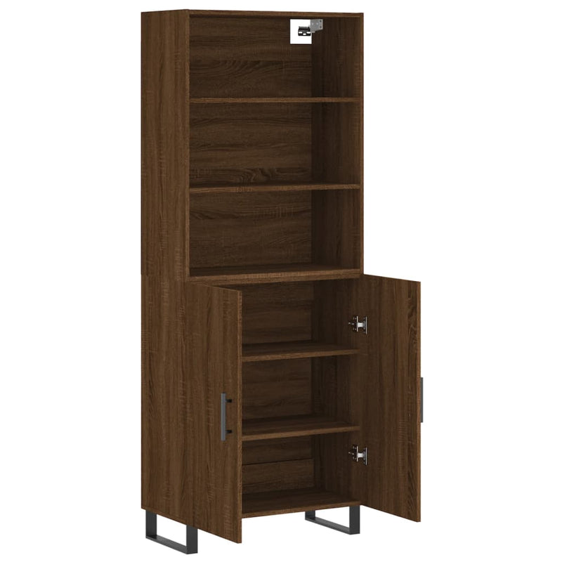 Highboard brun eik 69,5x34x180 cm konstruert tre