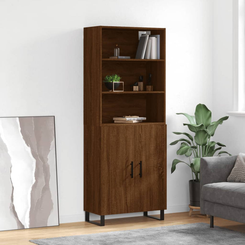 Highboard brun eik 69,5x34x180 cm konstruert tre