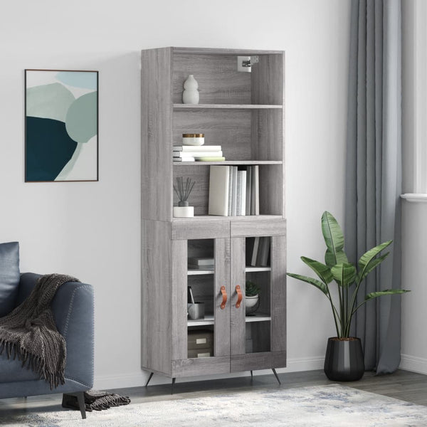 Highboard grå sonoma 69,5x34x180 cm konstruert tre