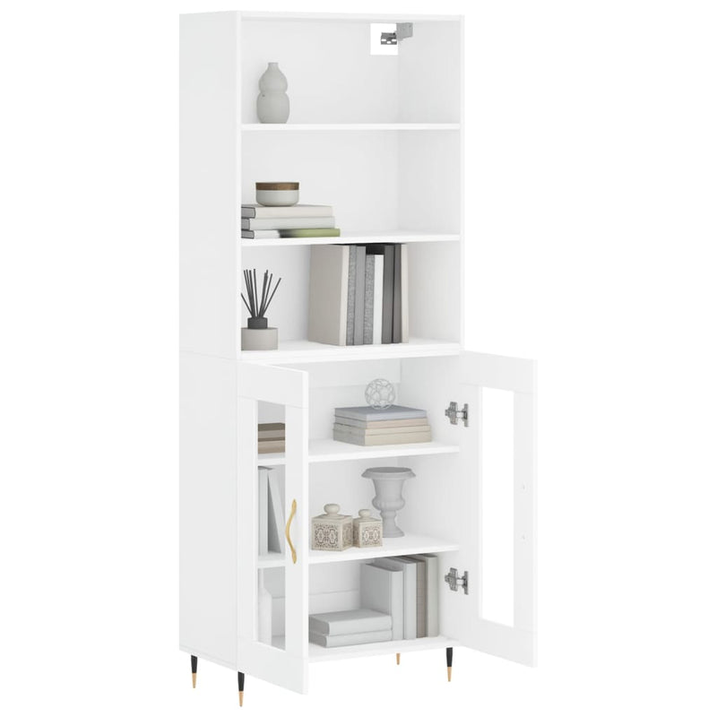 Highboard hvit 69,5x34x180 cm konstruert tre