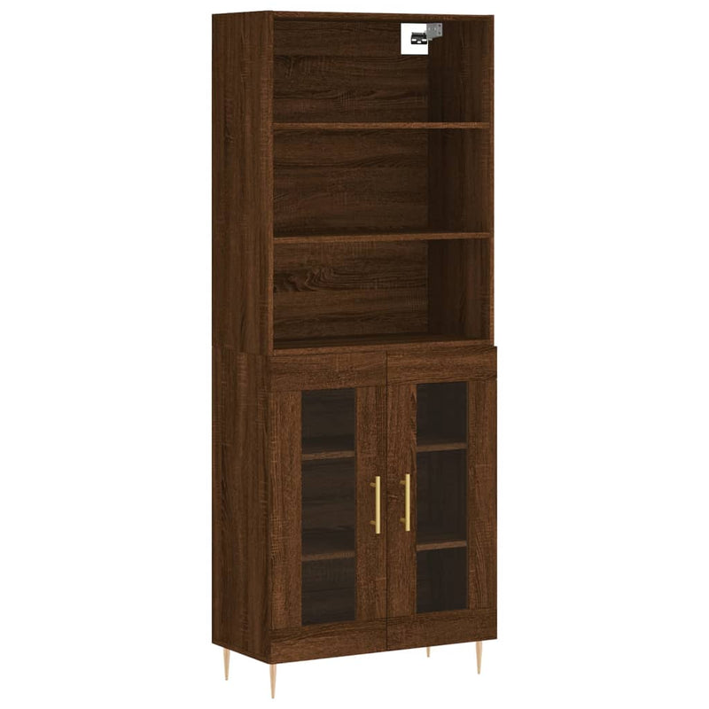 Highboard brun eik 69,5x34x180 cm konstruert tre