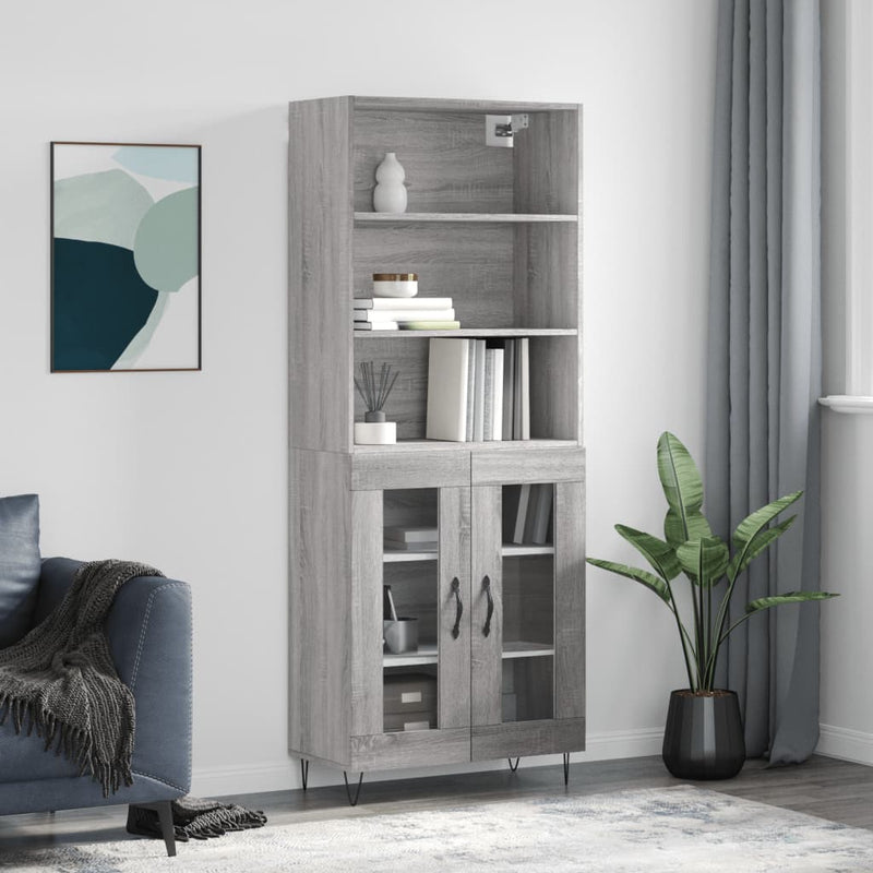 Highboard grå sonoma 69,5x34x180 cm konstruert tre