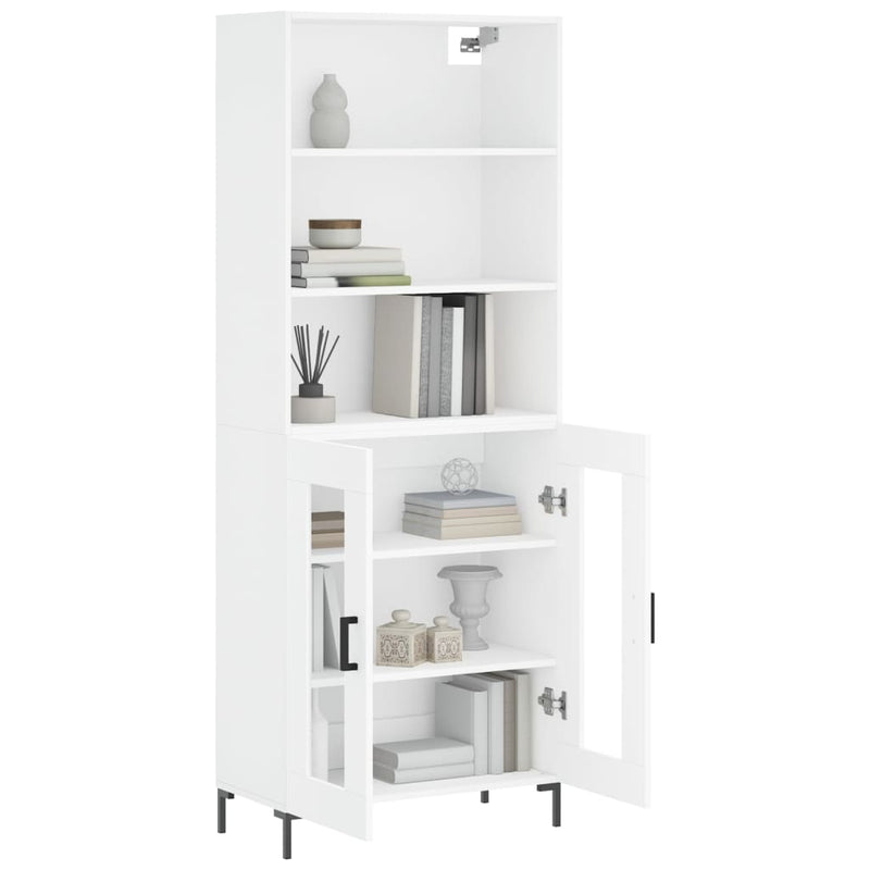 Highboard hvit 69,5x34x180 cm konstruert tre