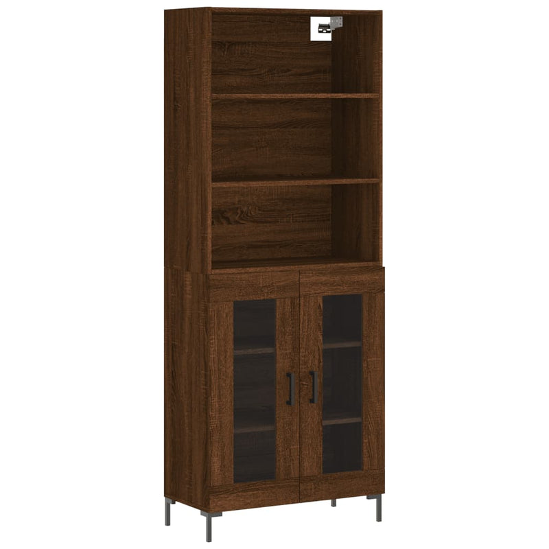 Highboard brun eik 69,5x34x180 cm konstruert tre