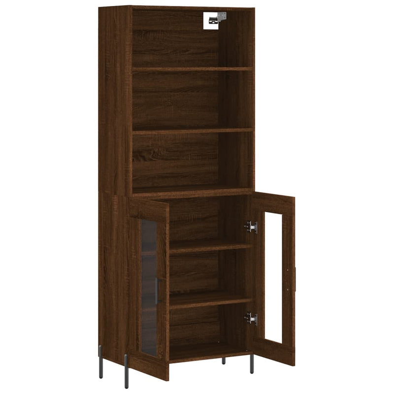 Highboard brun eik 69,5x34x180 cm konstruert tre