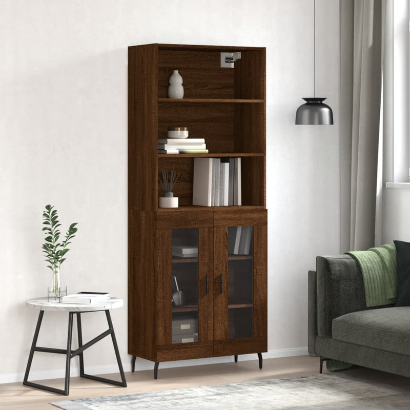 Highboard brun eik 69,5x34x180 cm konstruert tre