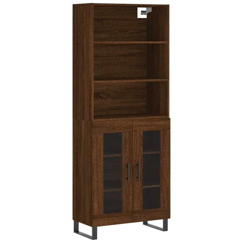 Highboard brun eik 69,5x34x180 cm konstruert tre