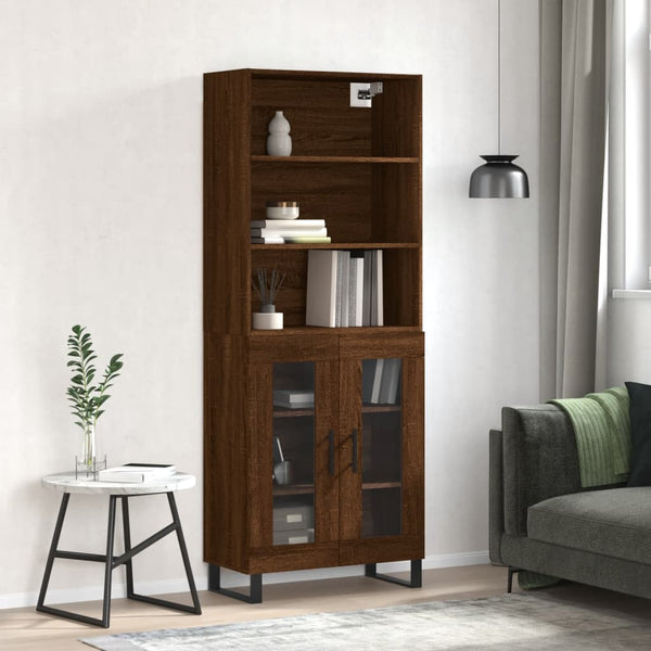 Highboard brun eik 69,5x34x180 cm konstruert tre