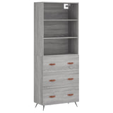 Highboard grå sonoma 69,5x34x180 cm konstruert tre