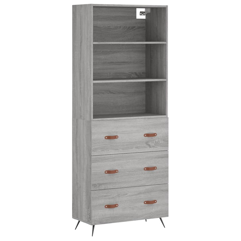 Highboard grå sonoma 69,5x34x180 cm konstruert tre