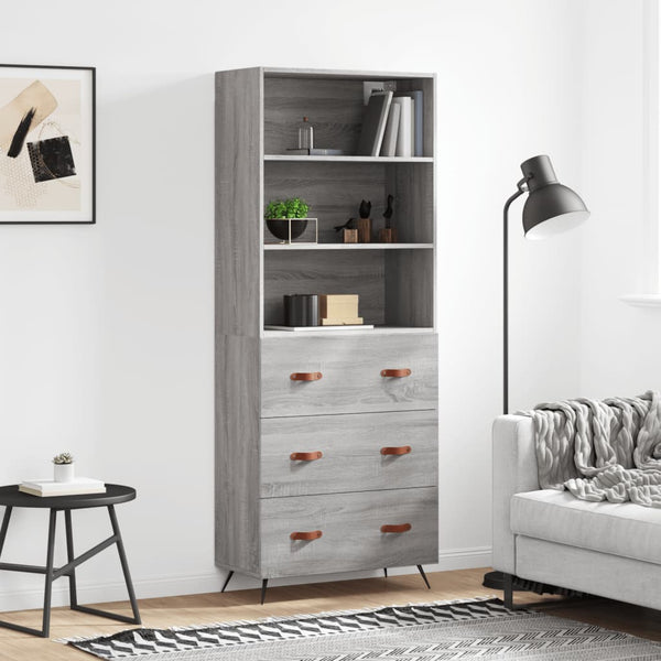 Highboard grå sonoma 69,5x34x180 cm konstruert tre