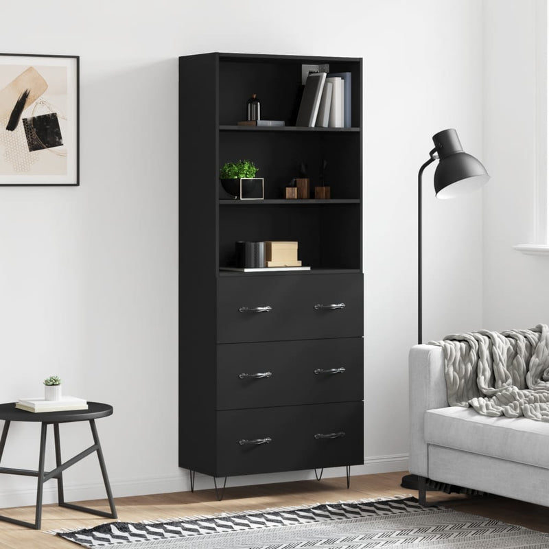 Highboard svart 69,5x34x180 cm konstruert tre