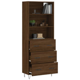 Highboard brun eik 69,5x34x180 cm konstruert tre