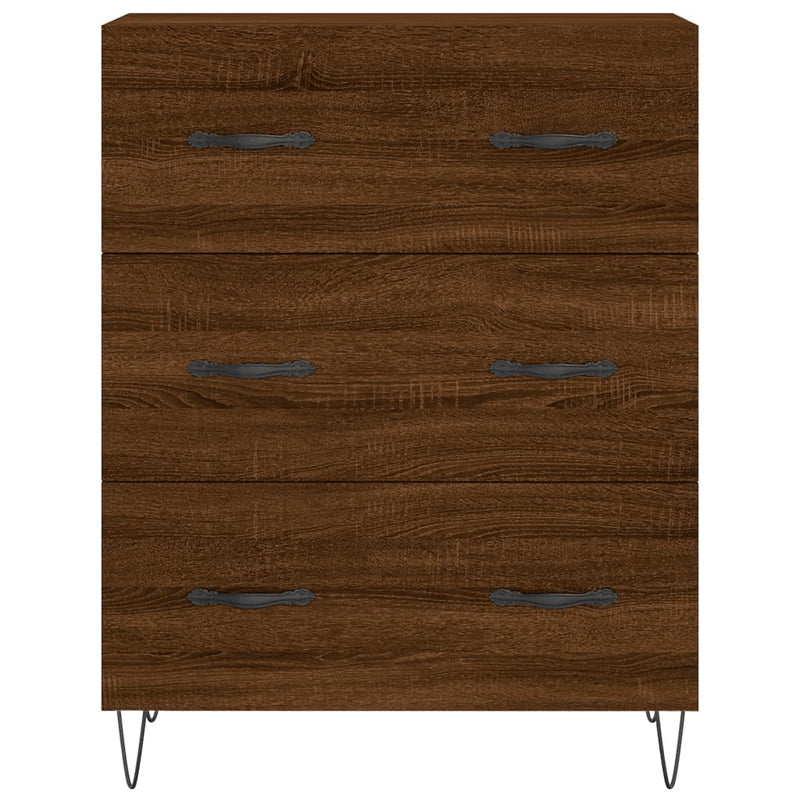 Highboard brun eik 69,5x34x180 cm konstruert tre