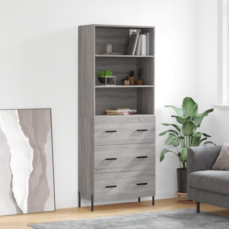 Highboard grå sonoma 69,5x34x180 cm konstruert tre