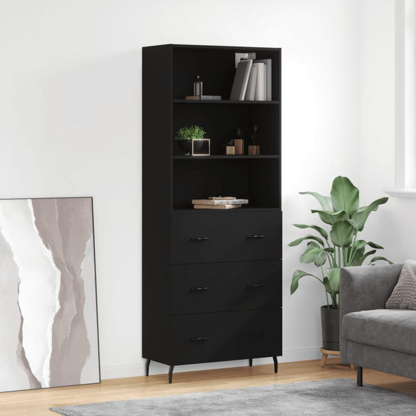 Highboard svart 69,5x34x180 cm konstruert tre