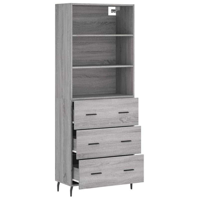 Highboard grå sonoma 69,5x34x180 cm konstruert tre