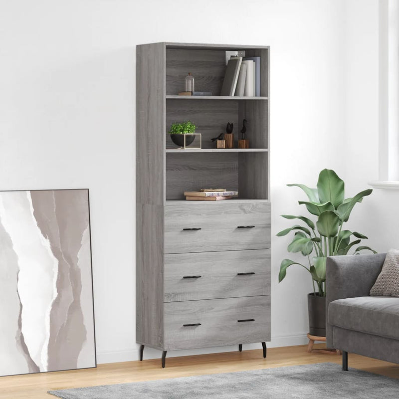 Highboard grå sonoma 69,5x34x180 cm konstruert tre