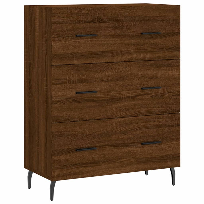 Highboard brun eik 69,5x34x180 cm konstruert tre