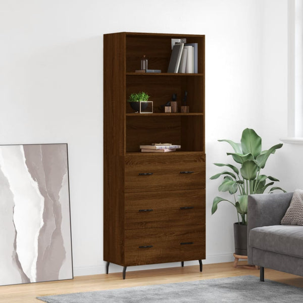 Highboard brun eik 69,5x34x180 cm konstruert tre