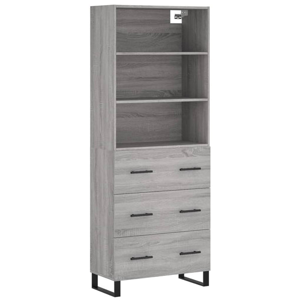 Highboard grå sonoma 69,5x34x180 cm konstruert tre