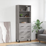 Highboard grå sonoma 69,5x34x180 cm konstruert tre