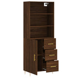 Highboard brun eik 69,5x34x180 cm konstruert tre