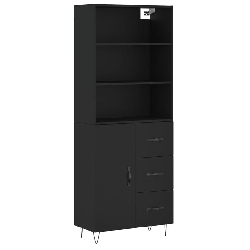 Highboard svart 69,5x34x180 cm konstruert tre