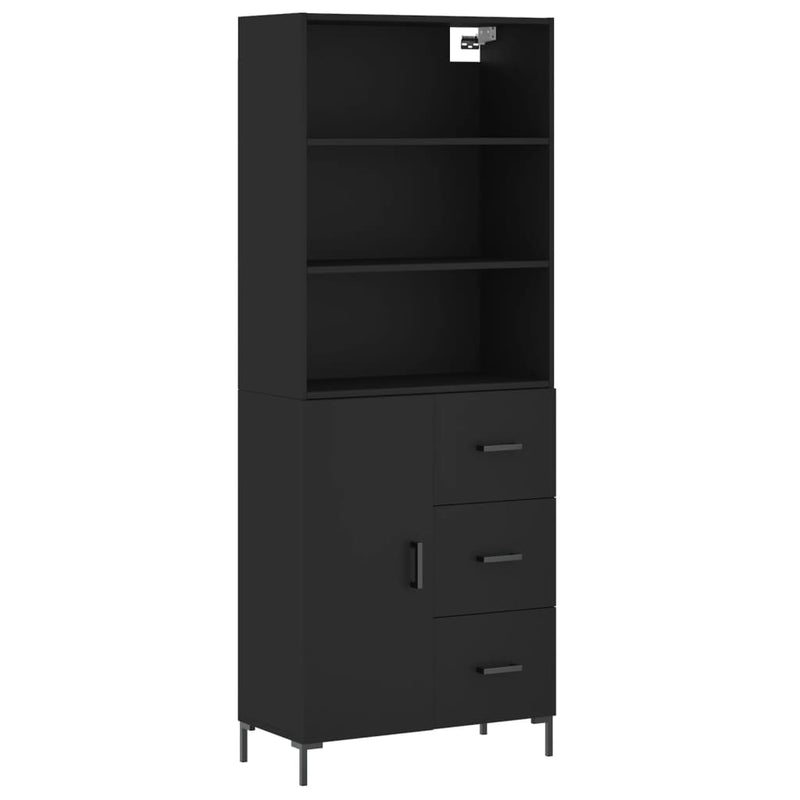 Highboard svart 69,5x34x180 cm konstruert tre