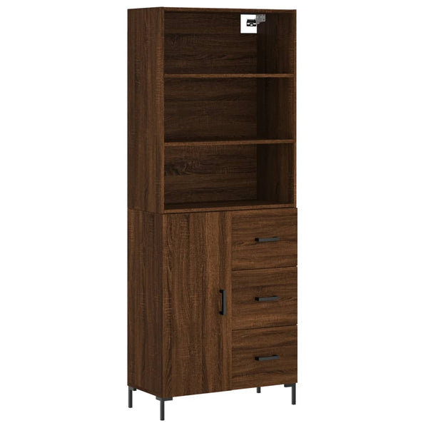 Highboard brun eik 69,5x34x180 cm konstruert tre