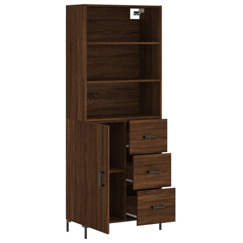 Highboard brun eik 69,5x34x180 cm konstruert tre