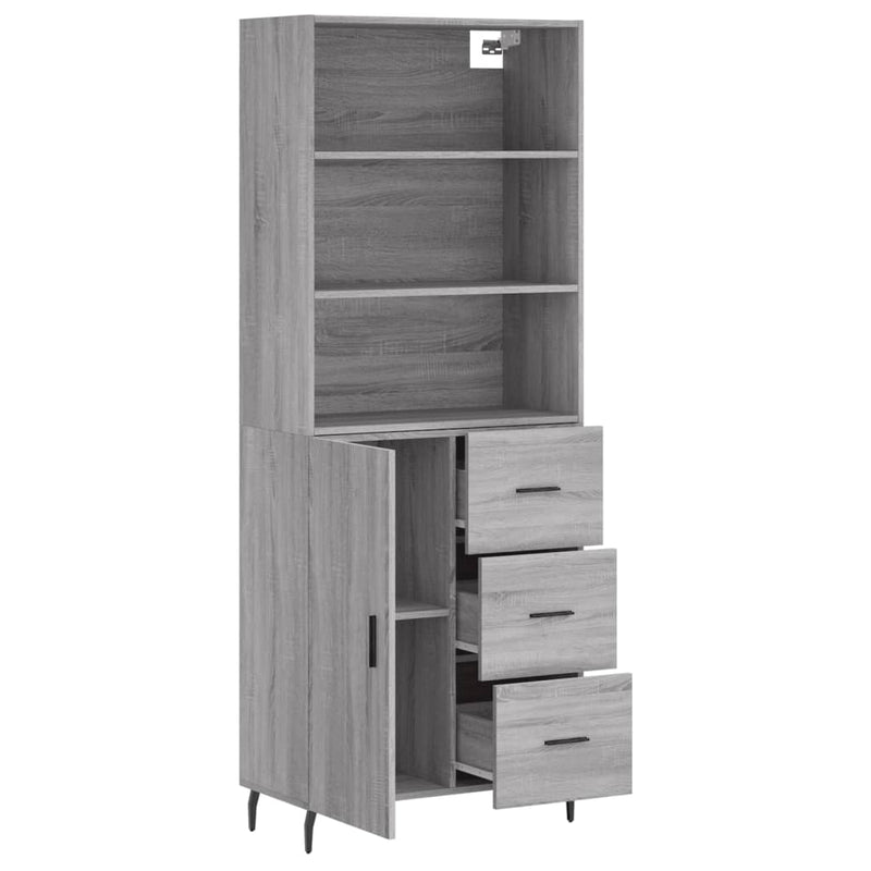 Highboard grå sonoma 69,5x34x180 cm konstruert tre