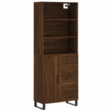 Highboard brun eik 69,5x34x180 cm konstruert tre