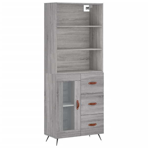 Highboard grå sonoma 69,5x34x180 cm konstruert tre