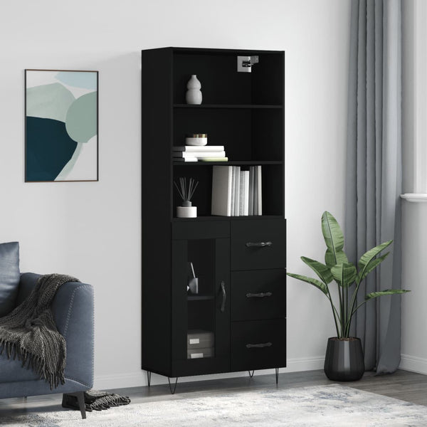 Highboard svart 69,5x34x180 cm konstruert tre