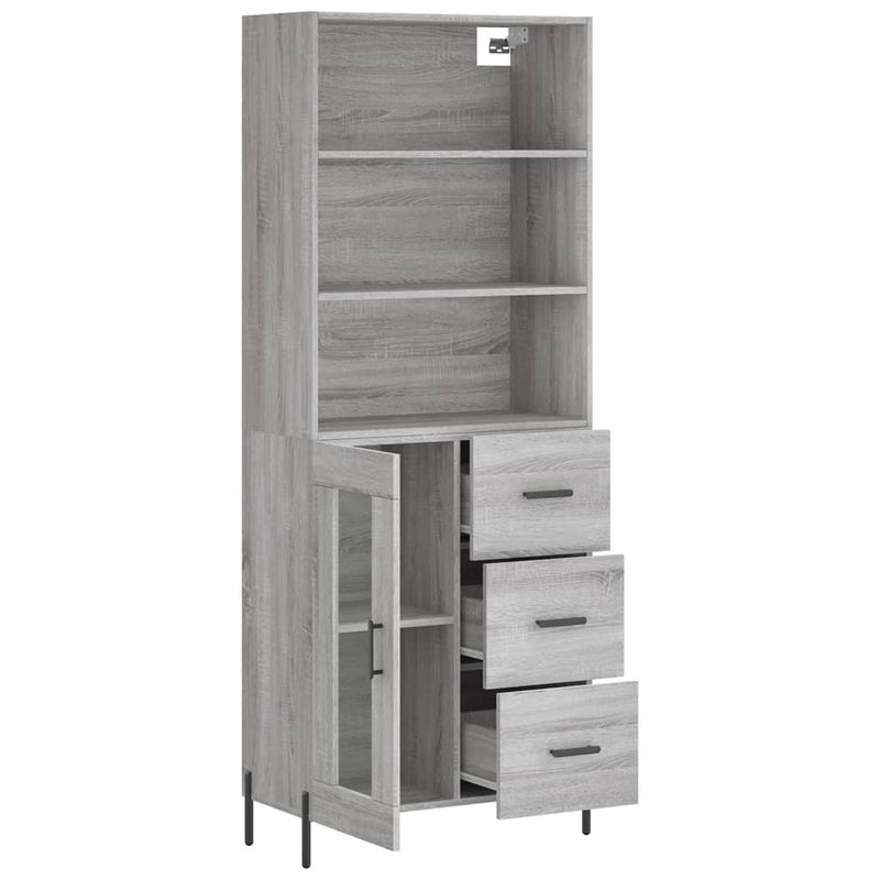 Highboard grå sonoma 69,5x34x180 cm konstruert tre