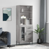 Highboard grå sonoma 69,5x34x180 cm konstruert tre