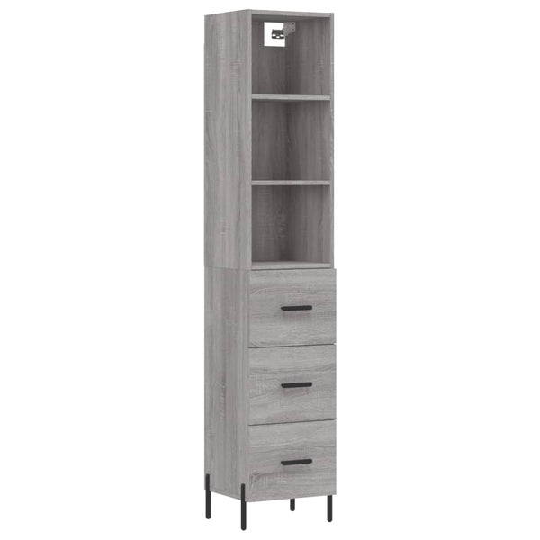 Highboard grå sonoma 34,5x34x180 cm konstruert tre