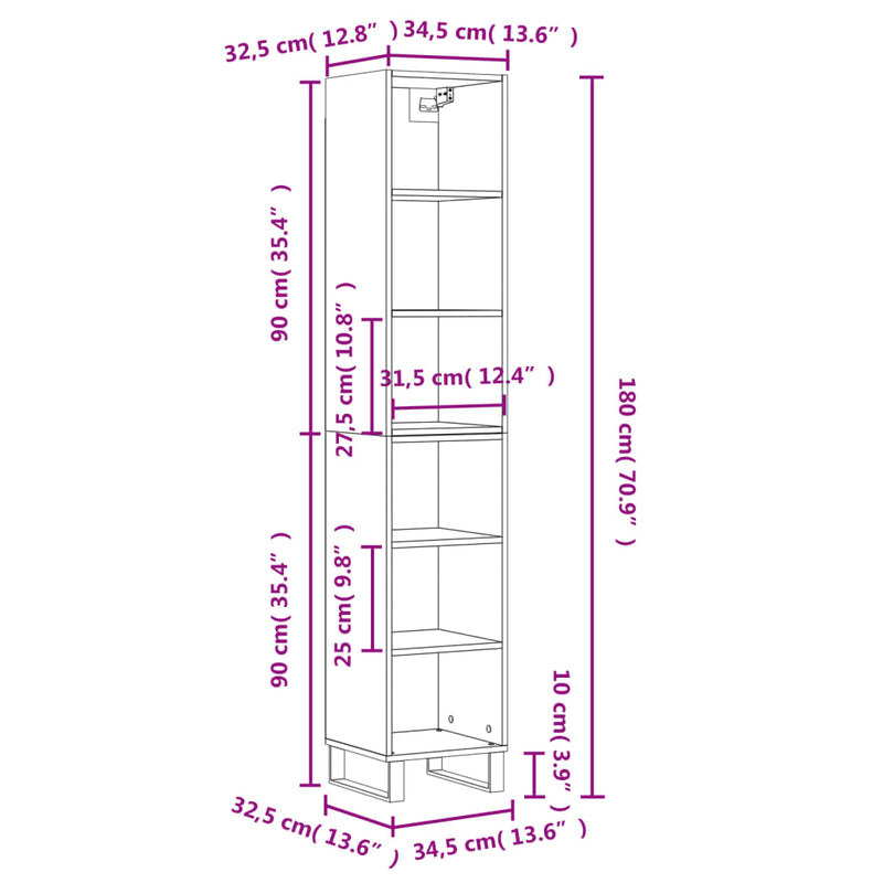 Highboard betonggrå 34,5x32,5x180 cm konstruert tre