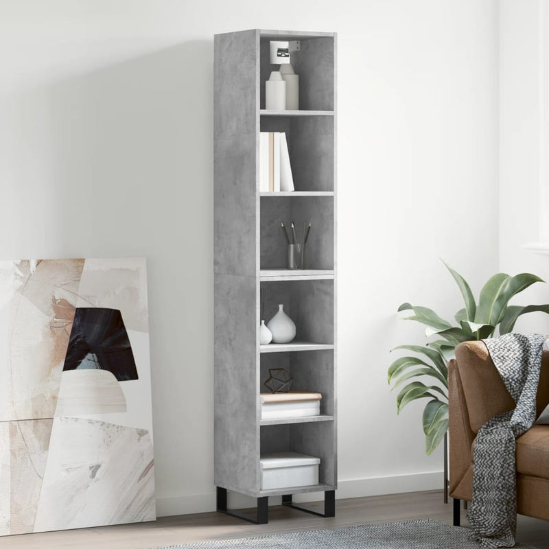 Highboard betonggrå 34,5x32,5x180 cm konstruert tre