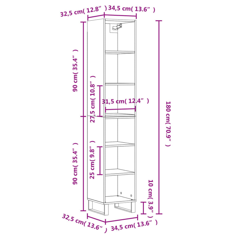 Highboard røkt eik 34,5x32,5x180 cm konstruert tre