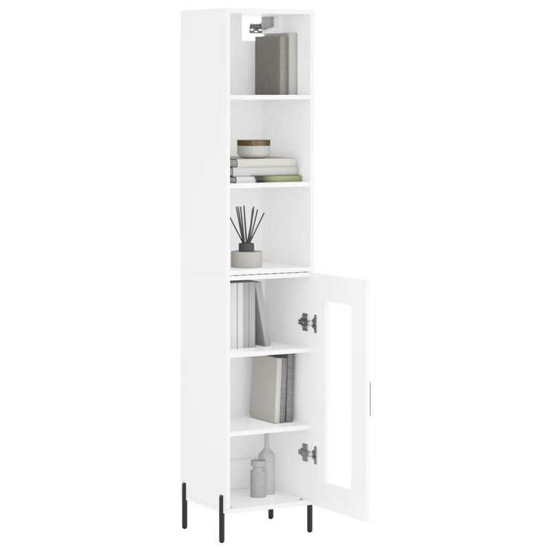 Highboard høyglans hvit 34,5x34x180 cm konstruert tre