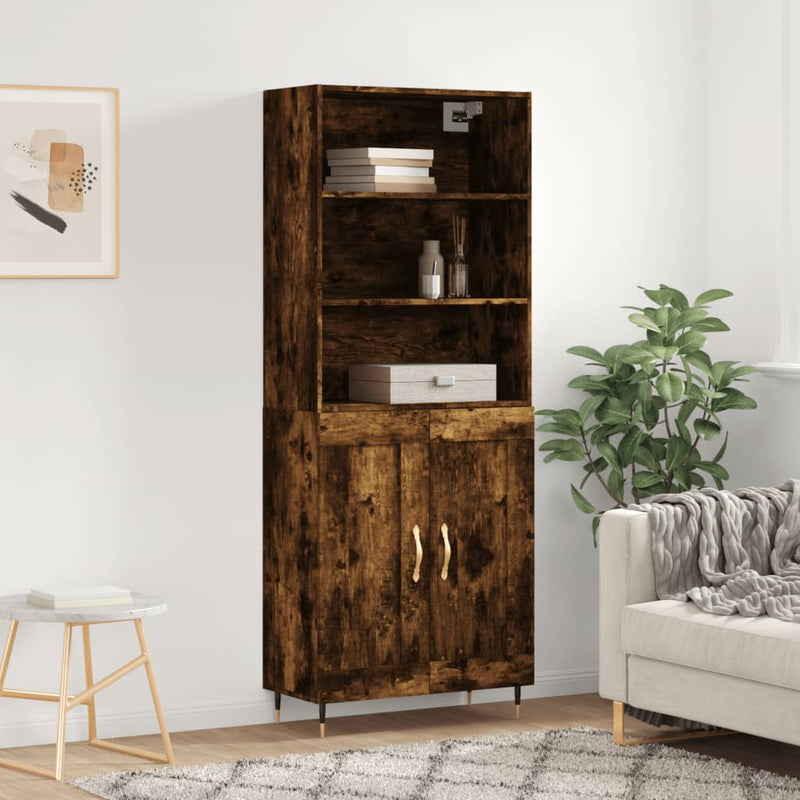 Highboard røkt eik 69,5x34x180 cm konstruert tre