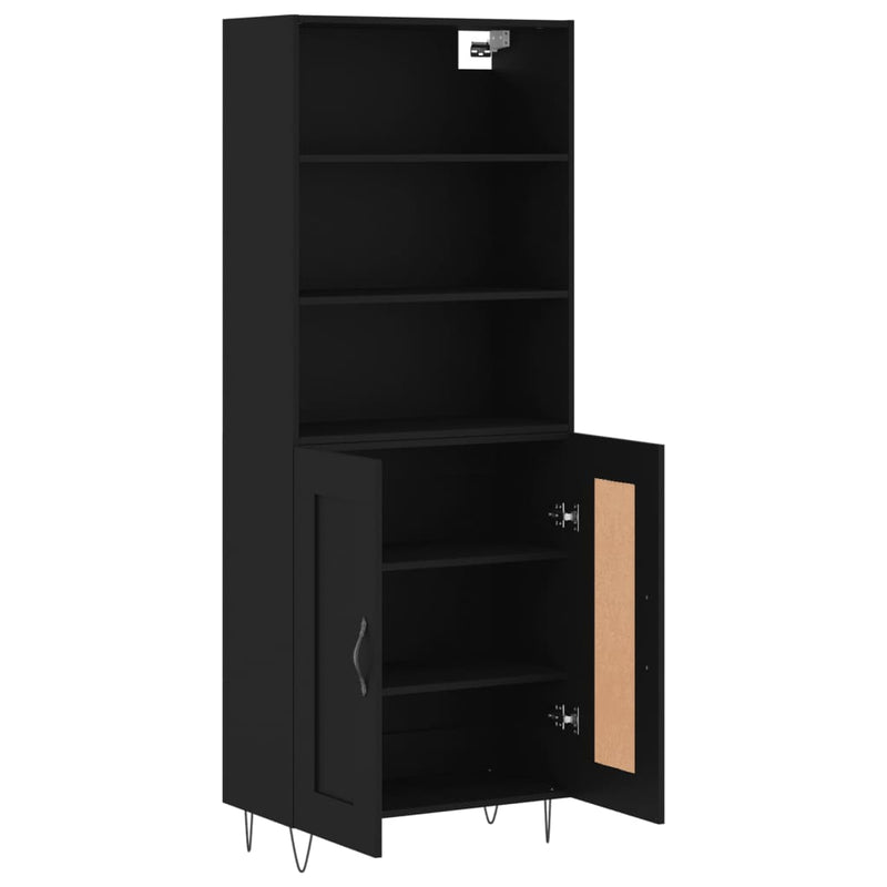 Highboard svart 69,5x34x180 cm konstruert tre