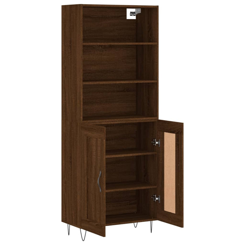 Highboard brun eik 69,5x34x180 cm konstruert tre