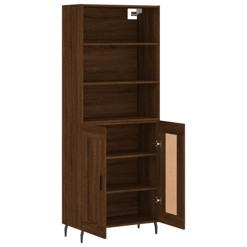 Highboard brun eik 69,5x34x180 cm konstruert tre