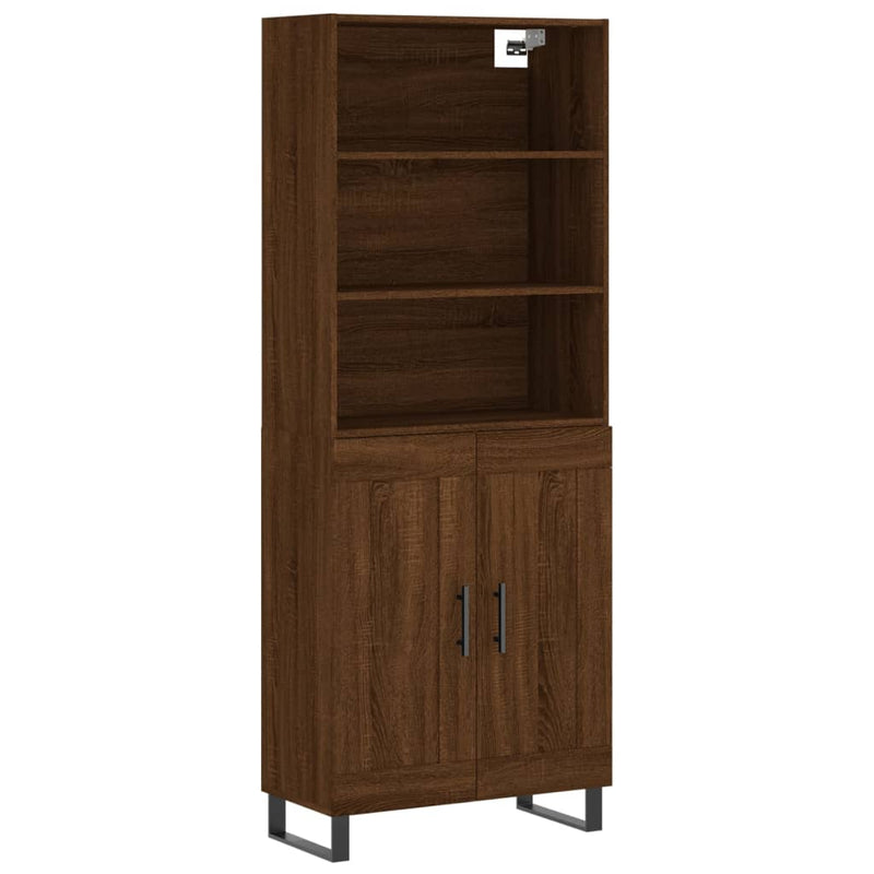 Highboard brun eik 69,5x34x180 cm konstruert tre